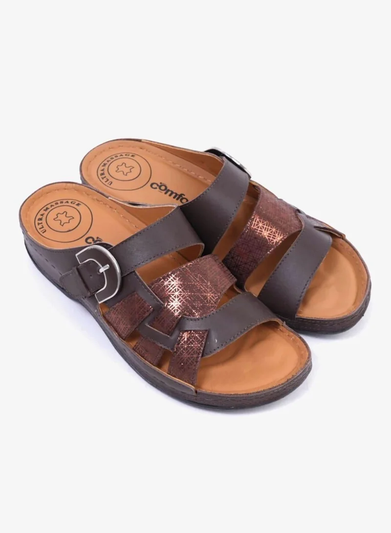 كومفورت بلس صنادل مريحة مزدوجة الإبزيم بنية